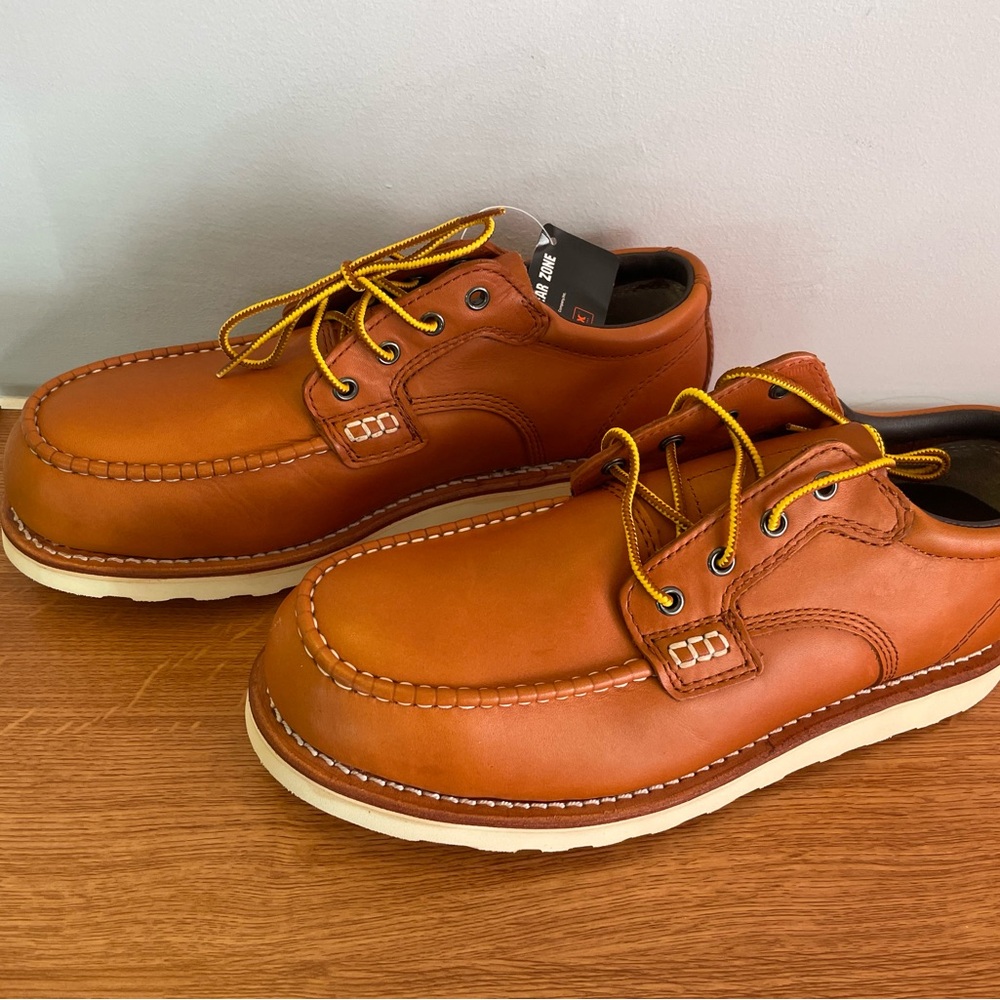 Men's Casual Moc Toe Leather Work Shoes - Tan Steel toe